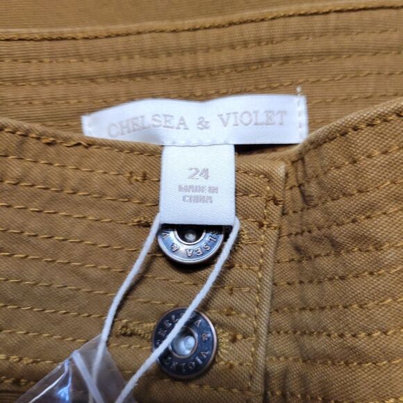 Chelsea & Violet Stretch High Rise Button Fly Front Pants Mustard Chartreuse NEW - Picture 9 of 12